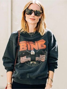 Anine Bing Vintage Eagle Charcoal Graphic Sweatshirt